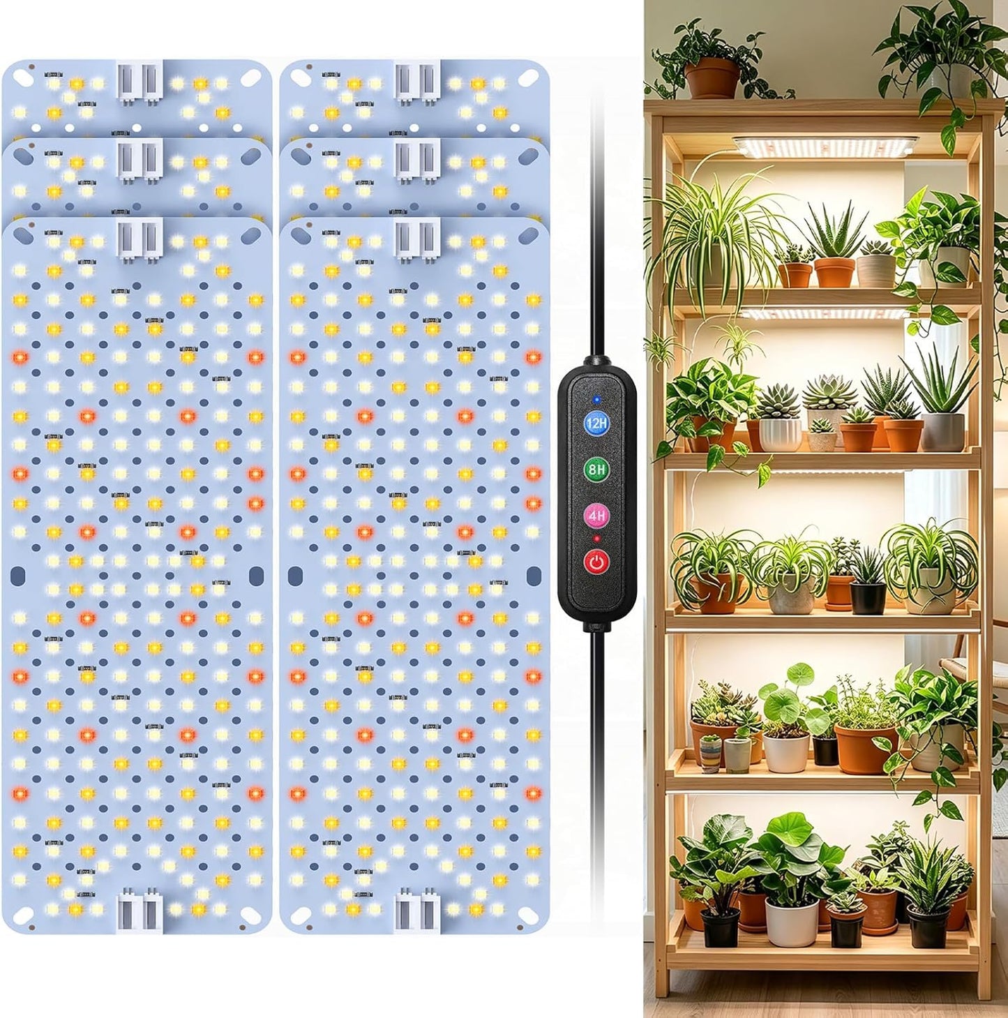 SDOVUERC Full Spectrum 1152 LEDs Grow Lights,60W Plant Grow Lights for Indoor Plants with Daisy Chain Function, Sunlike Spectrum,4/8/12/16/20H Timer for Seed Starting(Pack 6)