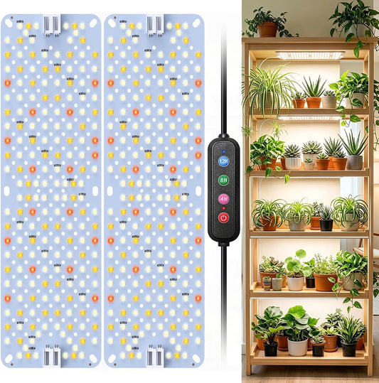 SDOVUERC Full Spectrum 384 LEDs Grow Lights, 24W Plant Grow Lights for Indoor Plants with Daisy Chain Function, Sunlike Spectrum,4/8/12/16/20H Timer for Seed Starting(Pack2)