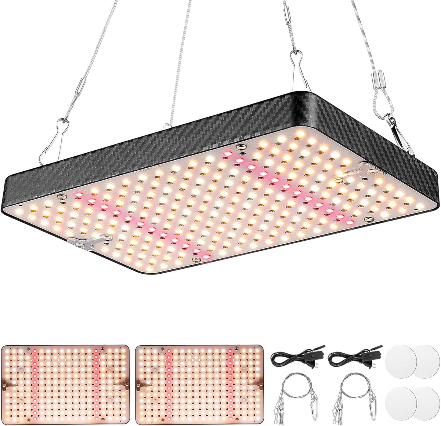 Grow Lights (2 Pack), Hanging Grow Lights for Indoor Plants, 200W UV-IR Full Spectrum Led Grow Light for Seed Startin