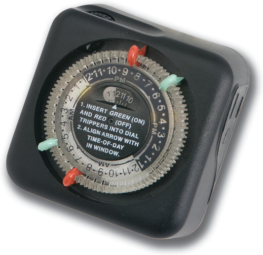 Kichler Outdoor Mechanical Timer with Tradition Pin Setting, Plug-In Landscape Lighting Automation Timer, Black, 15557BK, 3" x 3" x 2.75"