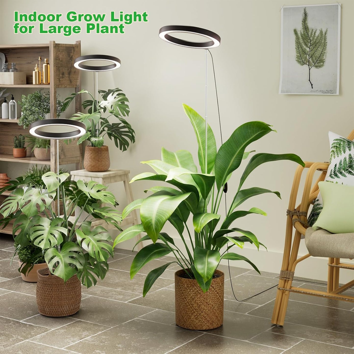 12" Grow Lights for Large Indoor Plants, Full Spectrum Indoor Plant Lights for Indoor Growing,Height Adjustable 15"-65",Timer Auto On/Off 3/9/12H,9 Brightness,Led Tall Halo Grow Light for House Plants