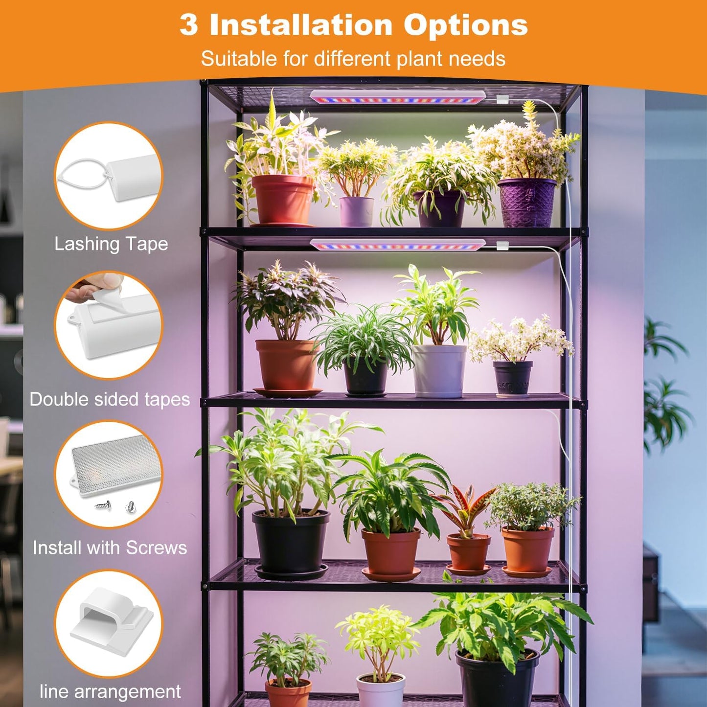 LED Grow Light Strip, 20W Full Spectrum Plant Lights With Red Blue White LEDs, 210 LEDs Grow Light Strips for Indoor Plants with 4/8/12/16H Auto Timer,3 Switch Modes, 5 Dimming Levels,2 Pack.