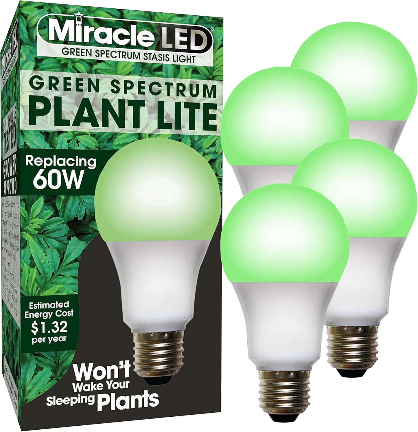 MiracleLED 604758 11W A19 Grow Room Specialty Light with Green LED Bulb, Omni directional, 4-Pack
