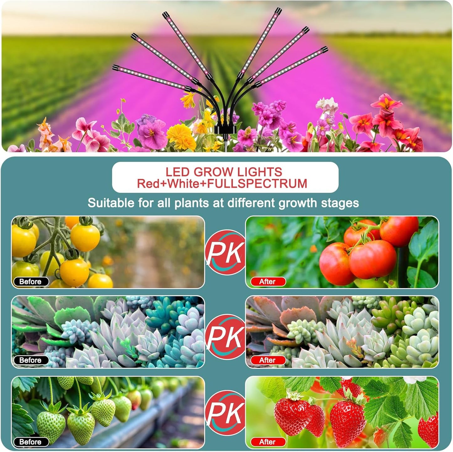 Mefflypee Grow Lights for Indoor Plants, LED Grow Light Stand, Red White Full Spectrum Plant Lamp with Adjustable Tripod, Gooseneck, Suitable for Flowers Vegetables (Type B)