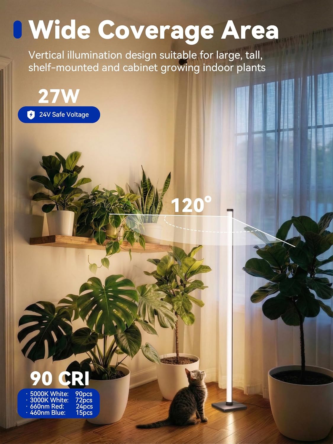 GLOWRIUM Grow Lights for Indoor Plants, 30W Vertical Plant Grow Lights with Auto-Timer, Full Spectrum LED Standing Plant Grow Light, 3 Light Modes, 6-Level Dimmable (45in)
