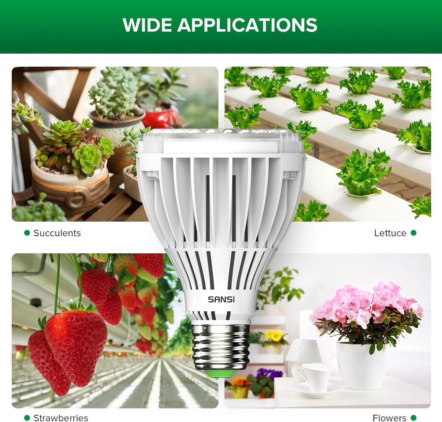 SANSI 300W Equivalent LED Grow Light Bulb, PAR25 30W 5000K+660nm Full Spectrum Grow Bulb for Indoor Plants, 25,000 Hours Lifespan Plant Lights with E26 Base