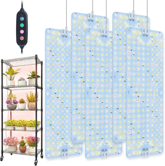 5Pack 2026 Ultra-Thin Panel Grow Lights for Seed Starting, Vegetables, Greenhouse & Under Cabinet & Shelf Plants with Timer 4/8/12/16/20H, Free Connect Full Spectrum Indoor LED Plant Growing Lamps