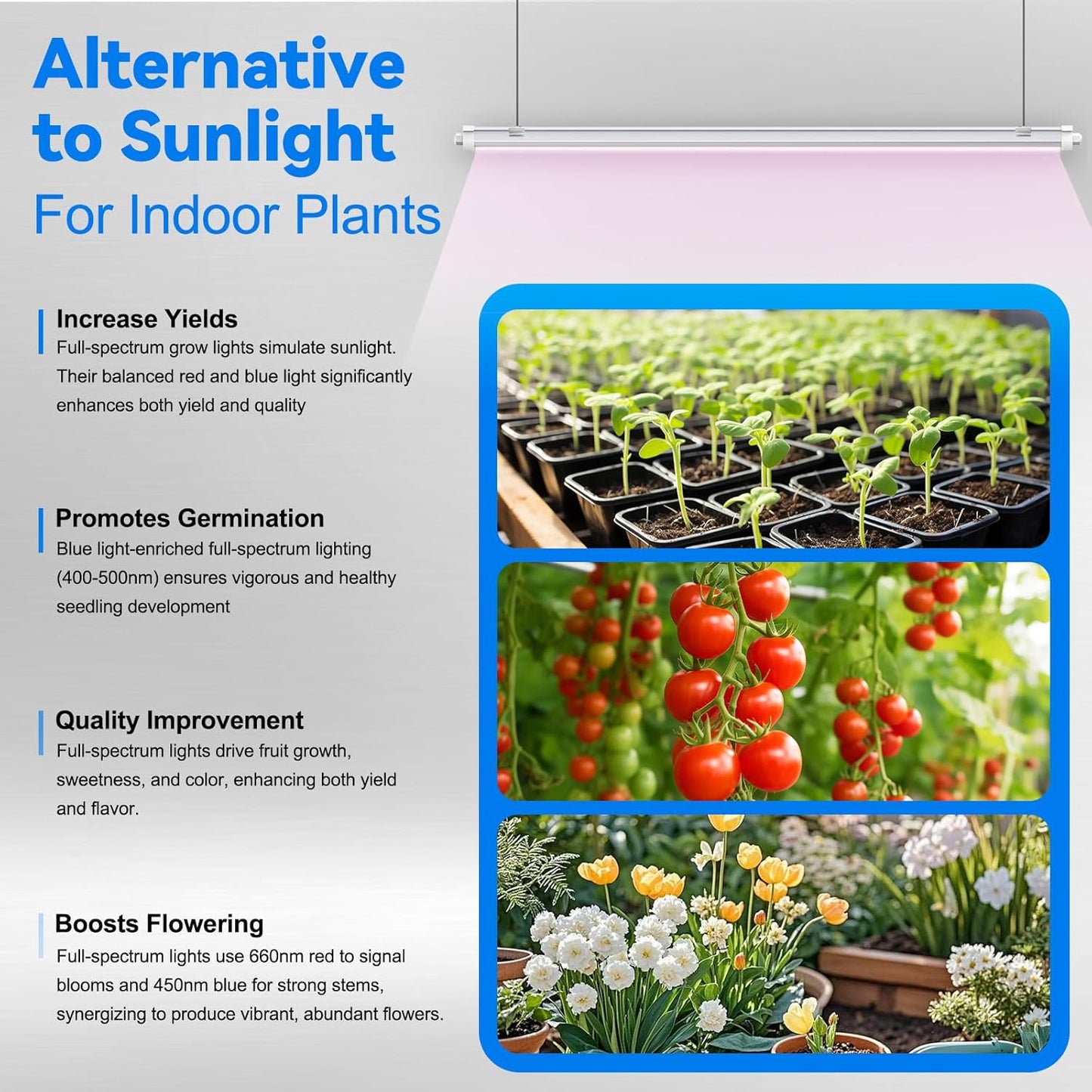JESLED Waterproof Plant Grow Lights, 4FT Full Spectrum Grow Light for Seedling, Flowering & Fruiting, 96W (2 x 48W, 600W Equiv), Linkable Grow Light Strip, Plug and Play, Pinkish White,2-Pack