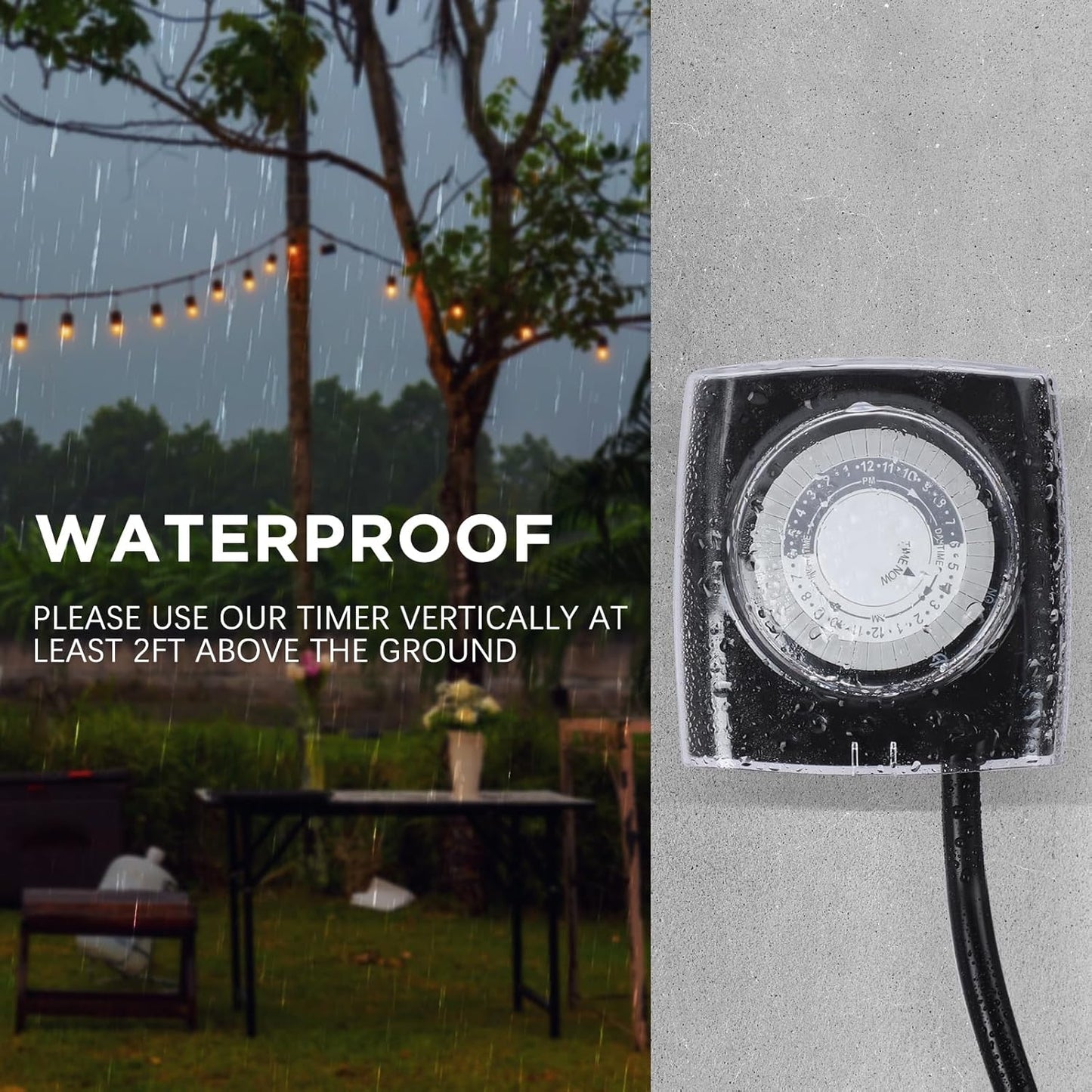 G-Homa [Enhanced] Outdoor Timers, Mechanical 24 Hour Timer Outlet, Outdoor Light Timer Waterproof with Protective Cover, 18 in Cord, 15A 3/4HP, CSA Listed, Ideal for Engine Block Heater, Pool Pump