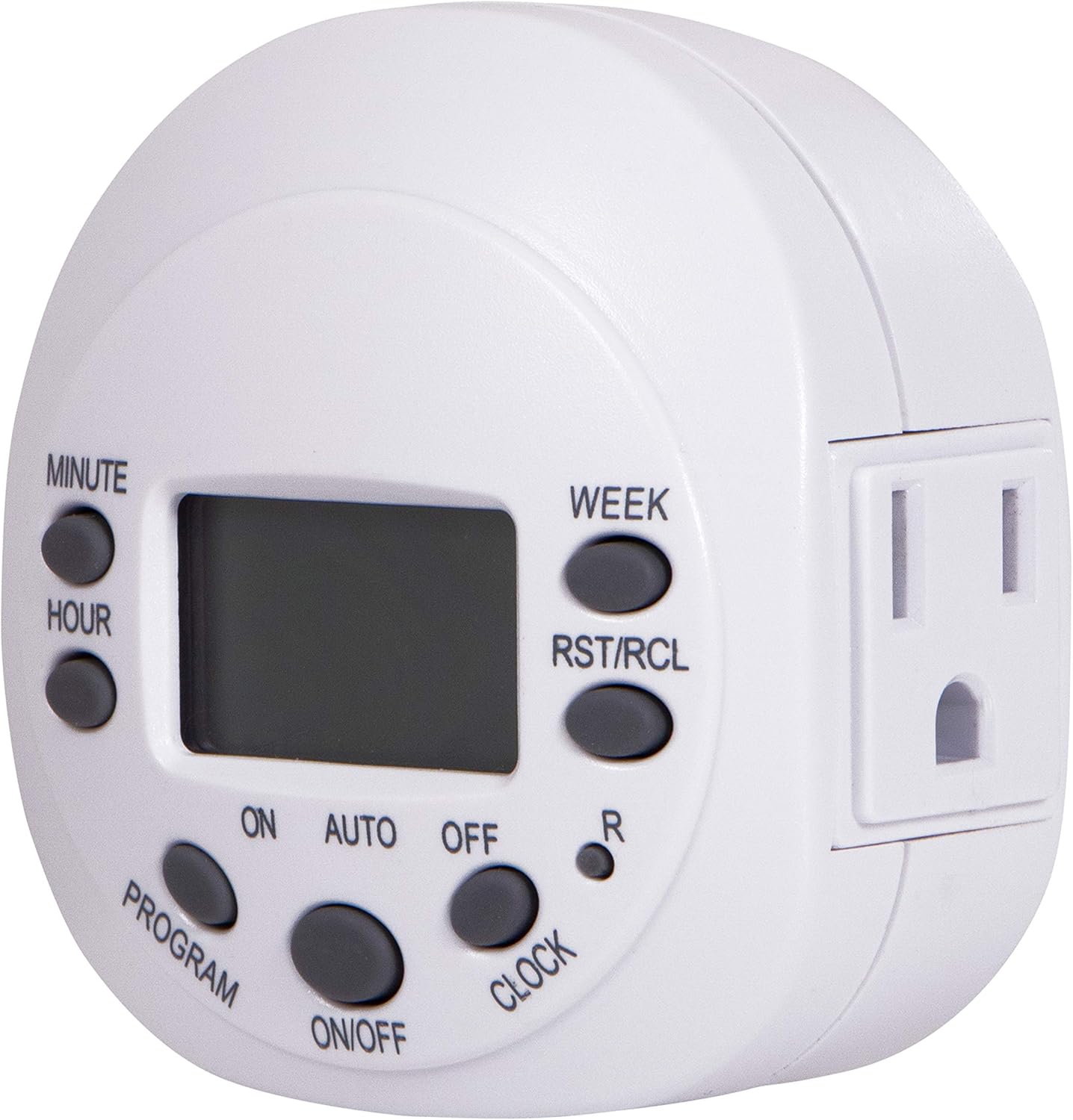 GE 7-Day Programmable Indoor Digital Timer, 1 Grounded Outlet, Weekly / 7 Day Cycle Plug for Electrical Outlets, 125 VAC Light, Plug, Lamp, White, 1 Pack, 15150