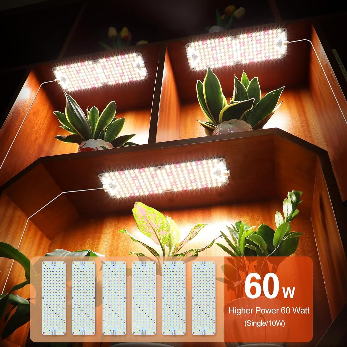 6Panel Grow Lights for Indoor Plants, Seed Starting, Veg, Pot Plants, Bonsai with Timer 4/8/12/16/20H, Ultra-Thin Under Cabinet & Shelf Full Spectrum LED Plant Growing Lamps, Multi-Panels Free Connect