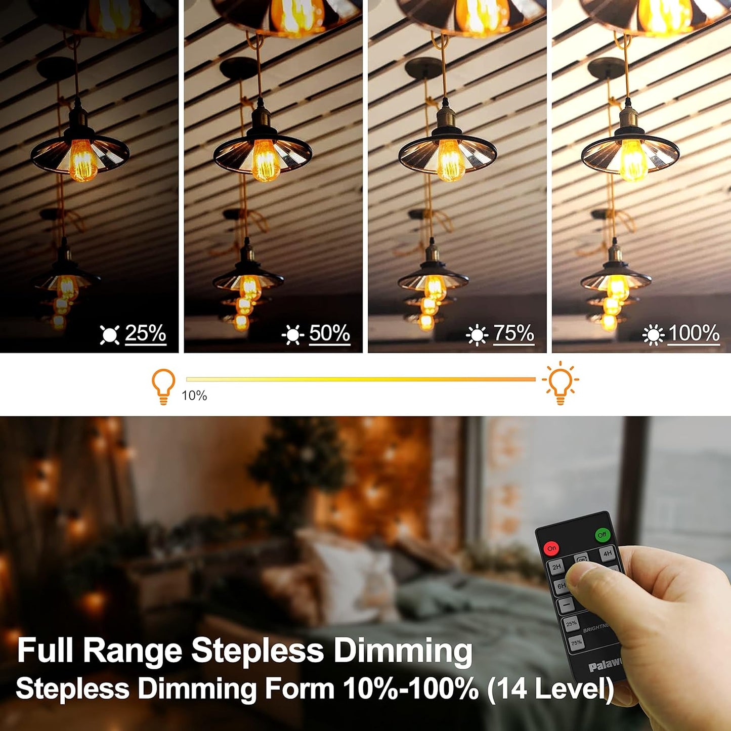 Outdoor Dimmer for String Lights – 560W Dimmer Plug with Daily Timer & Memory, IP65 Waterproof Plug in Dimmer Switch with 100FT Remote & Backup Button for Patio Lights, Backyard Party & Holiday Decor