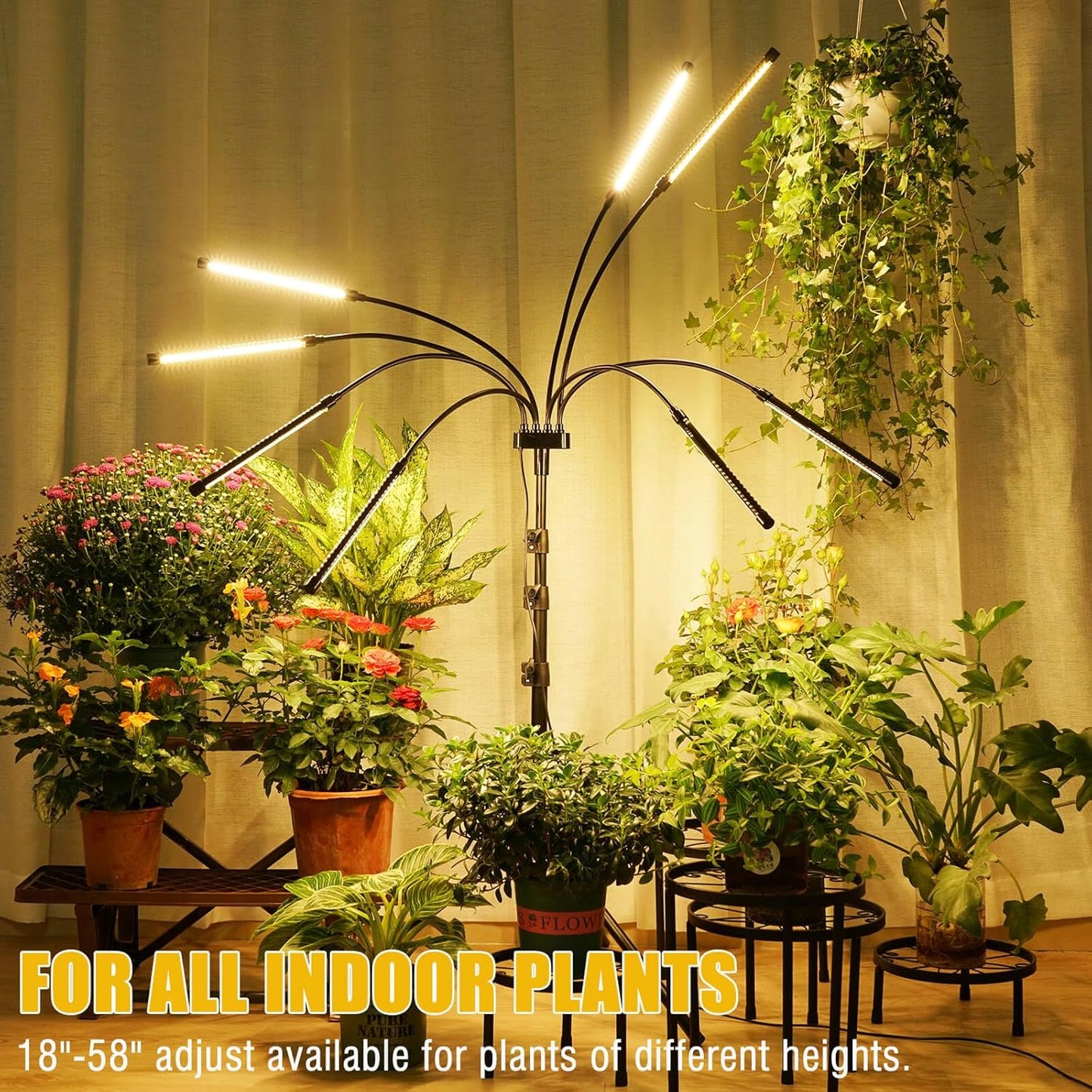 Grow Lights for Indoor Plants [ 8 in1 ] 400 LEDs, Full Spectrum Plant Lights for Indoor Growing with Tripod Stand, Auto On/Off Timing 4/8/12H, Plant Grow Lights Indoor.