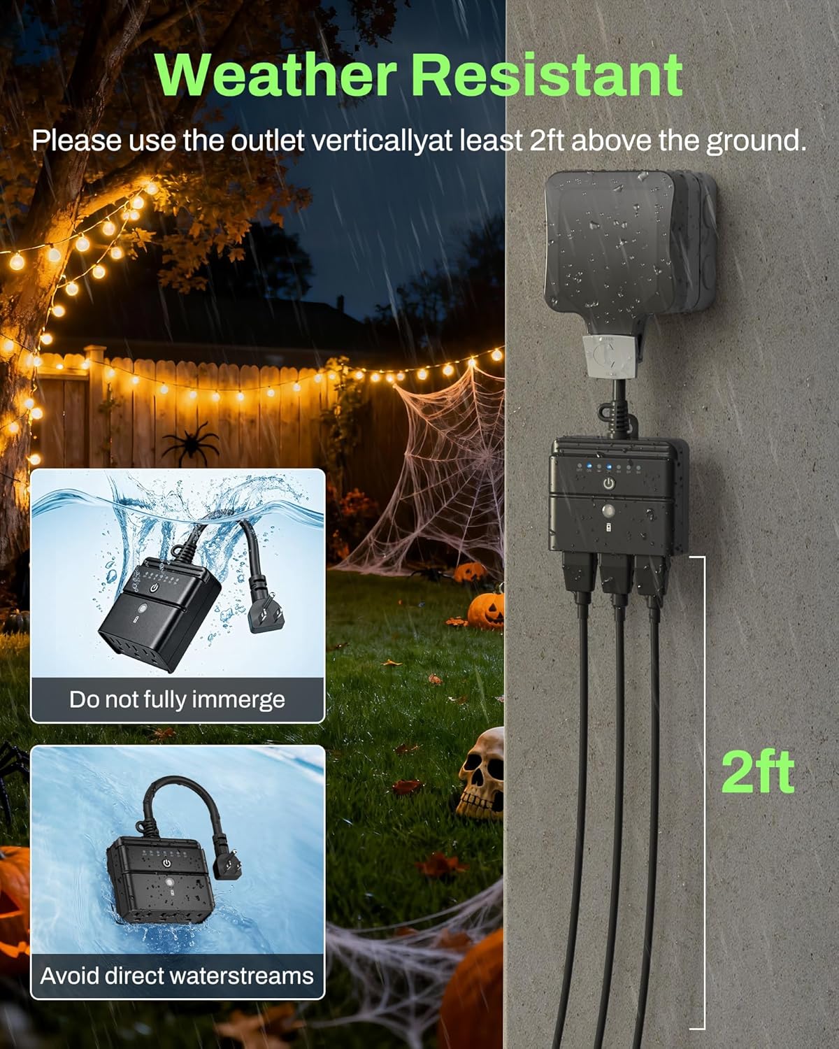 BN-LINK Outdoor Light Timer, Waterproof Plug-in Dusk-to-Dawn Controller with 3 Grounded Outlets for Christmas & Halloween String Lights, 15A 1/2HP, ETL Listed, 100 ft RF Range, Remote Included