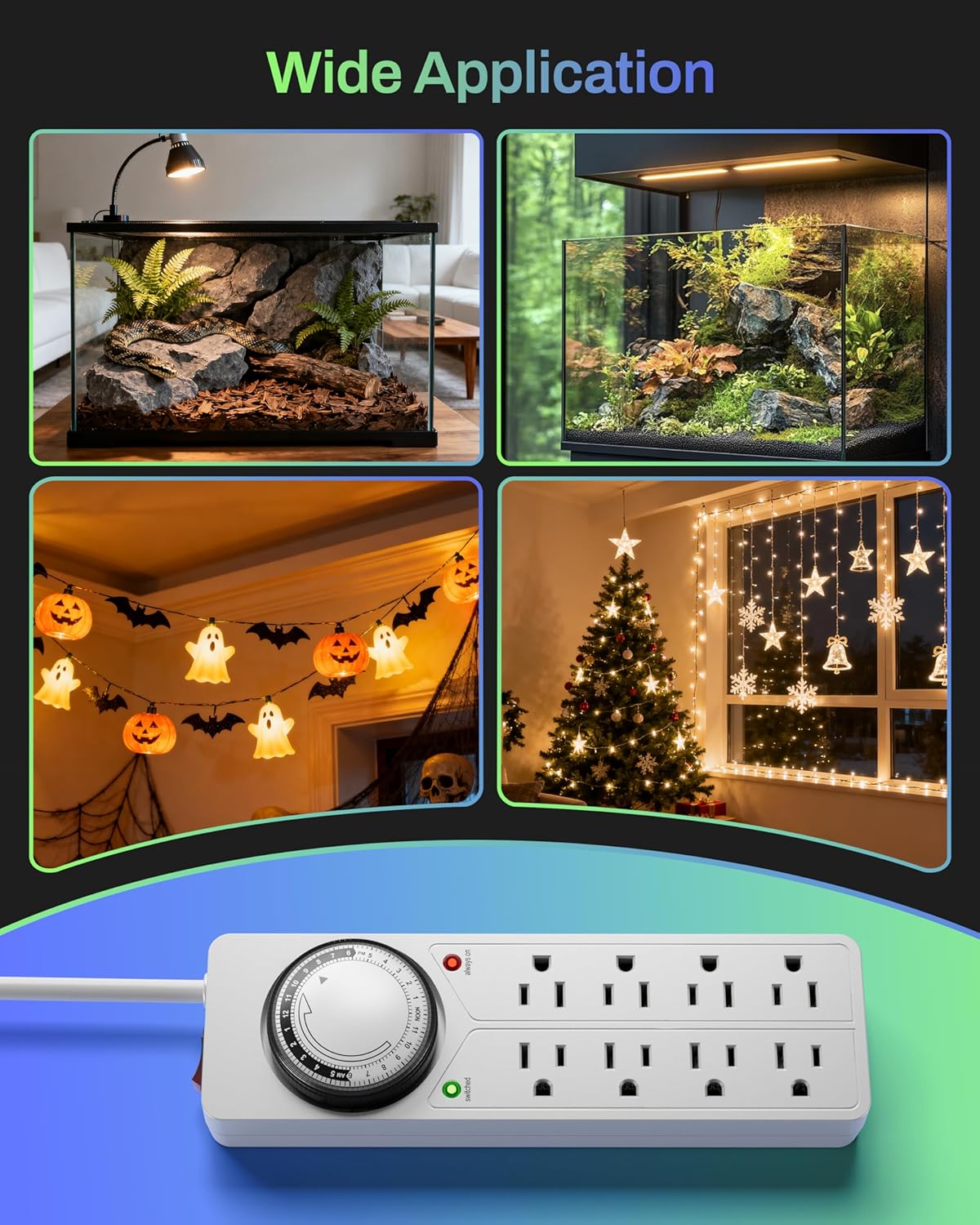 BN-LINK 8 Outlet Surge Protector with Mechanical Timer, 4 Timed & 4 Always-On Outlets, ETL Listed, 4ft Cord, 1875W, for Aquarium, Grow Lights, Christmas Decor, White