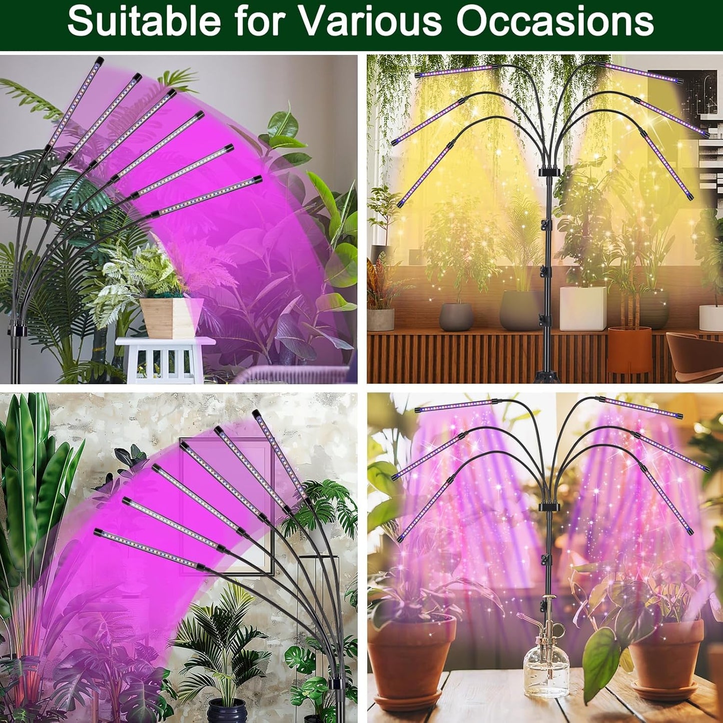 Mefflypee Grow Lights for Indoor Plants, LED Grow Light Stand, Red Blue Yellow Full Spectrum Plant Lamp with Adjustable Tripod, Color Changing Dimmable Vegetative Lamp with Auto On Off Timer (Type A)