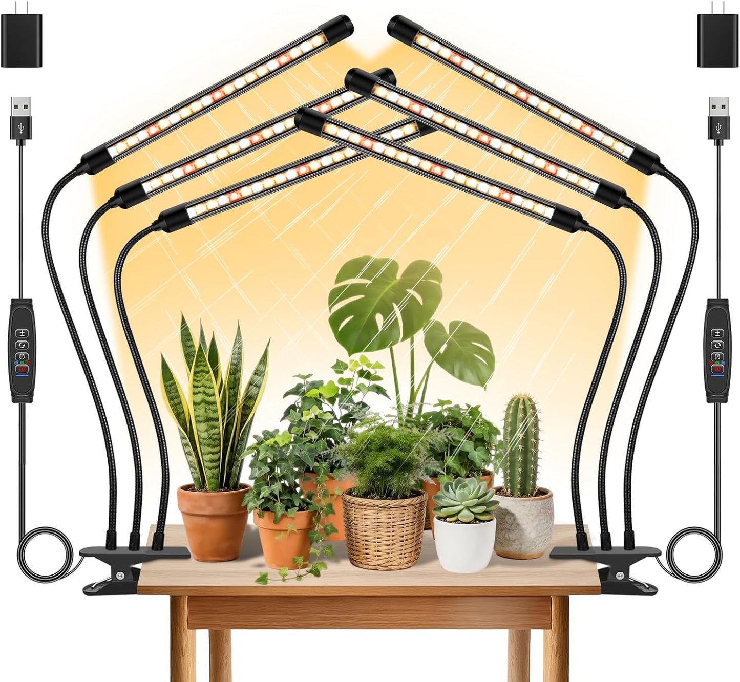3 Heads Plant Lights for Indoor Growing, 2 Pack Grow Lights for Seed Starting, Full Spectrum Clip Grow Lamps with Auto ON & Off Timer 3/9/12H, 3 Switch Modes, 10 Dimming for Houseplants