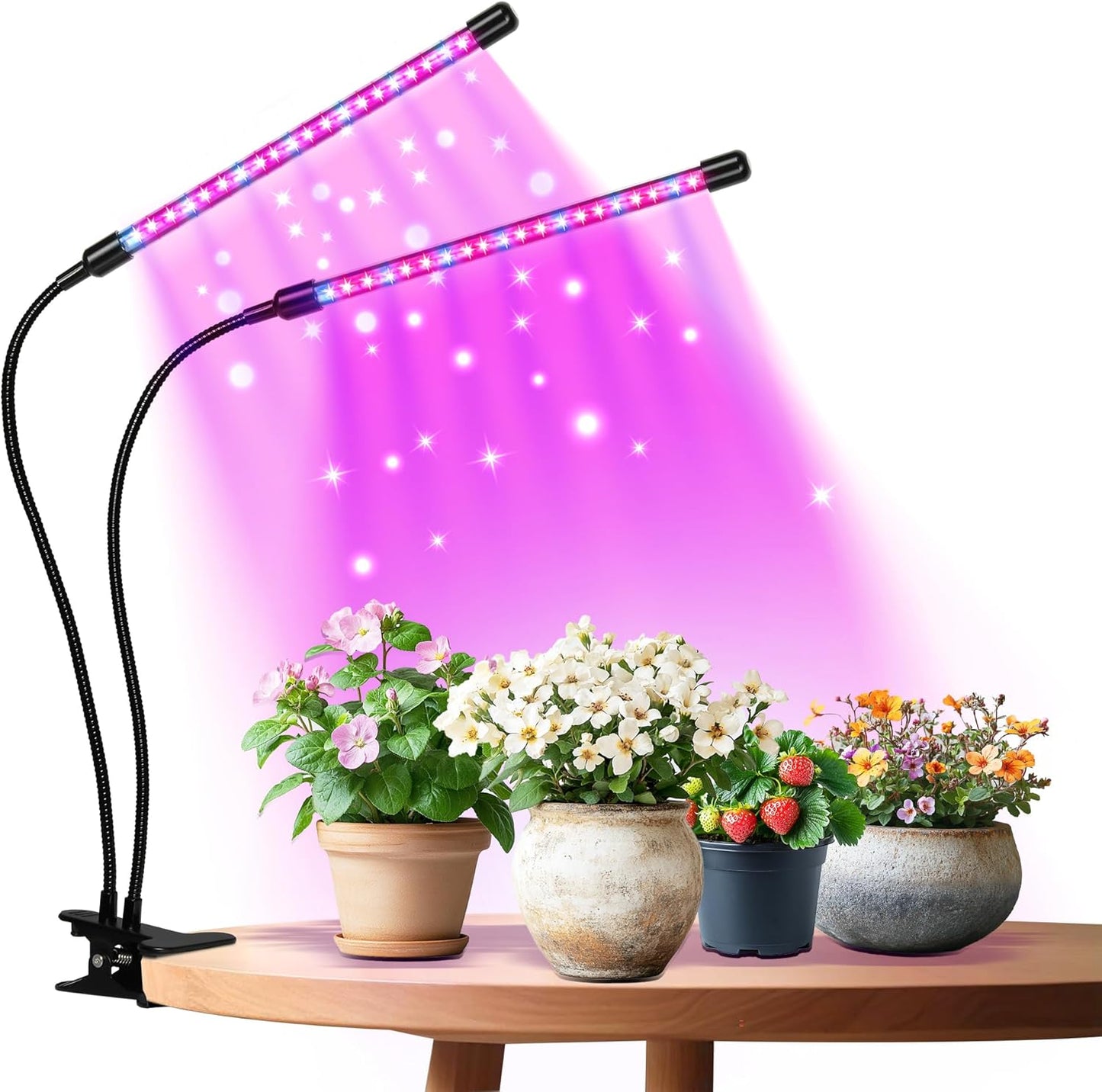 iPower LED Grow Lights for Indoor Plants, Red Blue Spectrum Dual Head Lamp Strips, 11-Level Dimmable, Auto On Off Timing 3 9 12Hrs