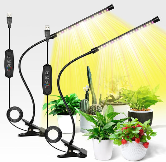 iPower 21 LED Grow Light with Full Spectrum for Indoor Plants, Adjustable Gooseneck, 3 Light Modes&10 Dimmable Levels, Auto 6H/9H/12H Timer, 2 Pack