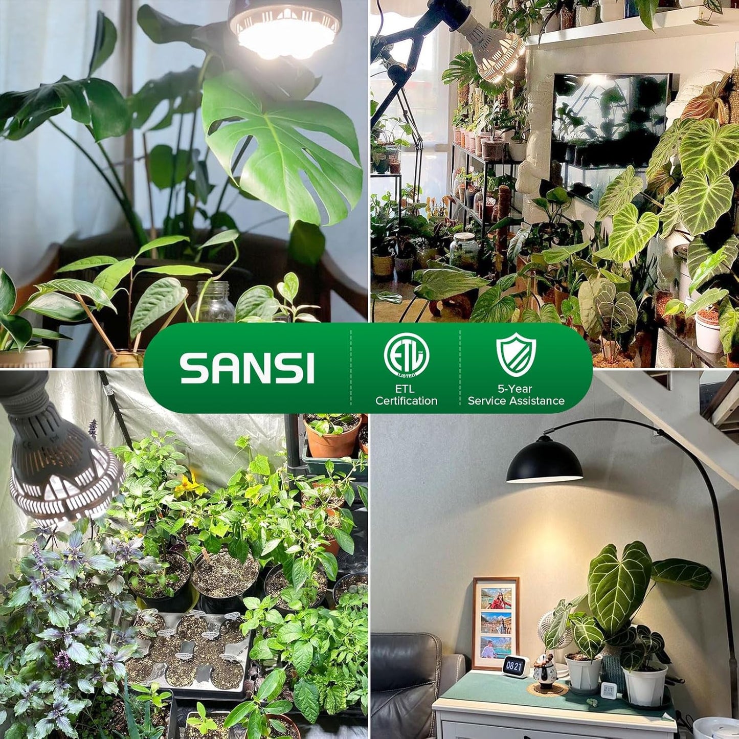SANSI Grow Lights for Indoor Plants, Full Spectrum 24W Grow Light Bulbs (300 Watt Equivalent) with Optical Lens for High PPFD, Natural Daylight Efficiency Plant Lights for Indoor Growing Seed Starting
