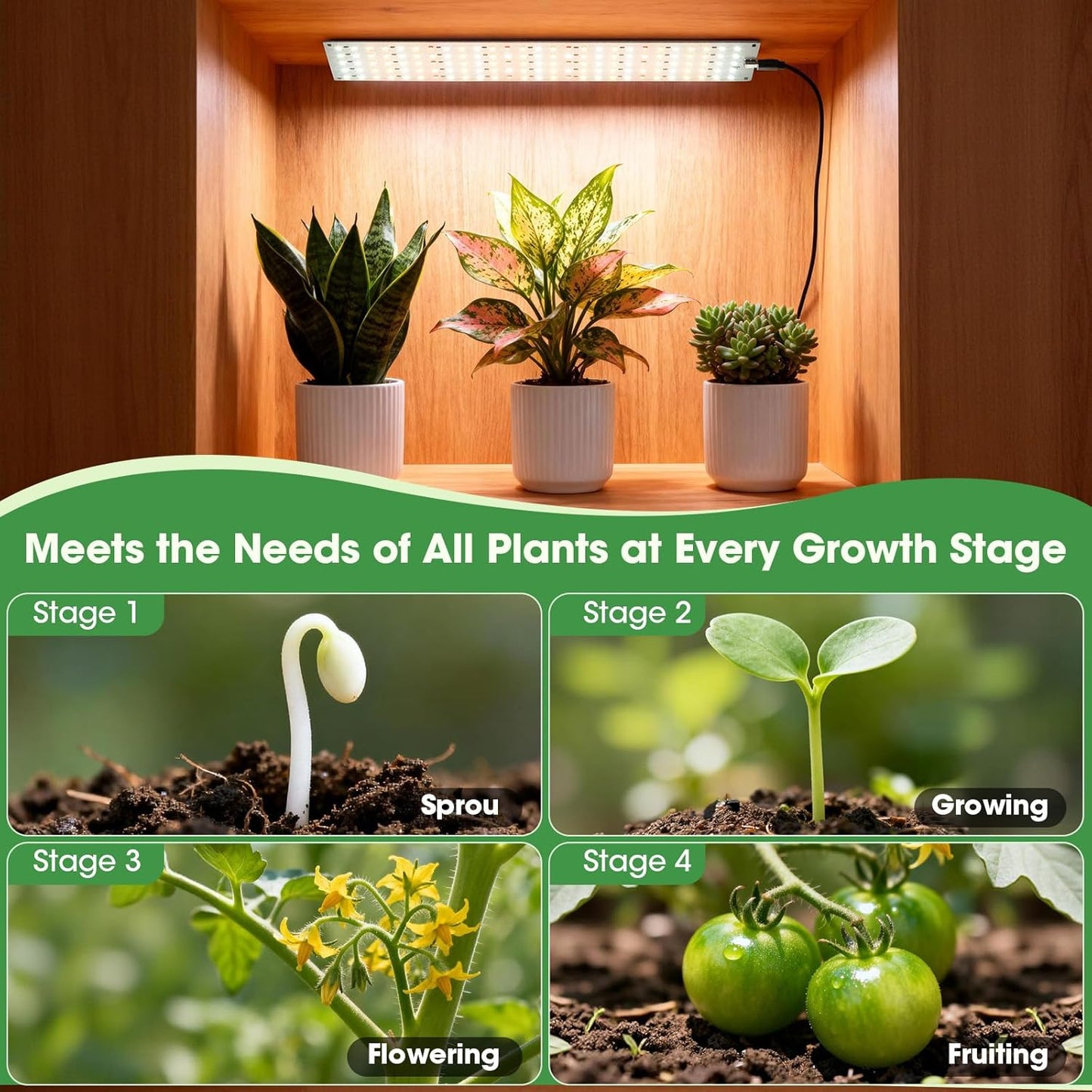 Grow Lights for Indoor Plants, Ultra-Thin Panel, 540LEDs Full Spectrum, 8/12/16H Timer, 10 Dimmable Levels