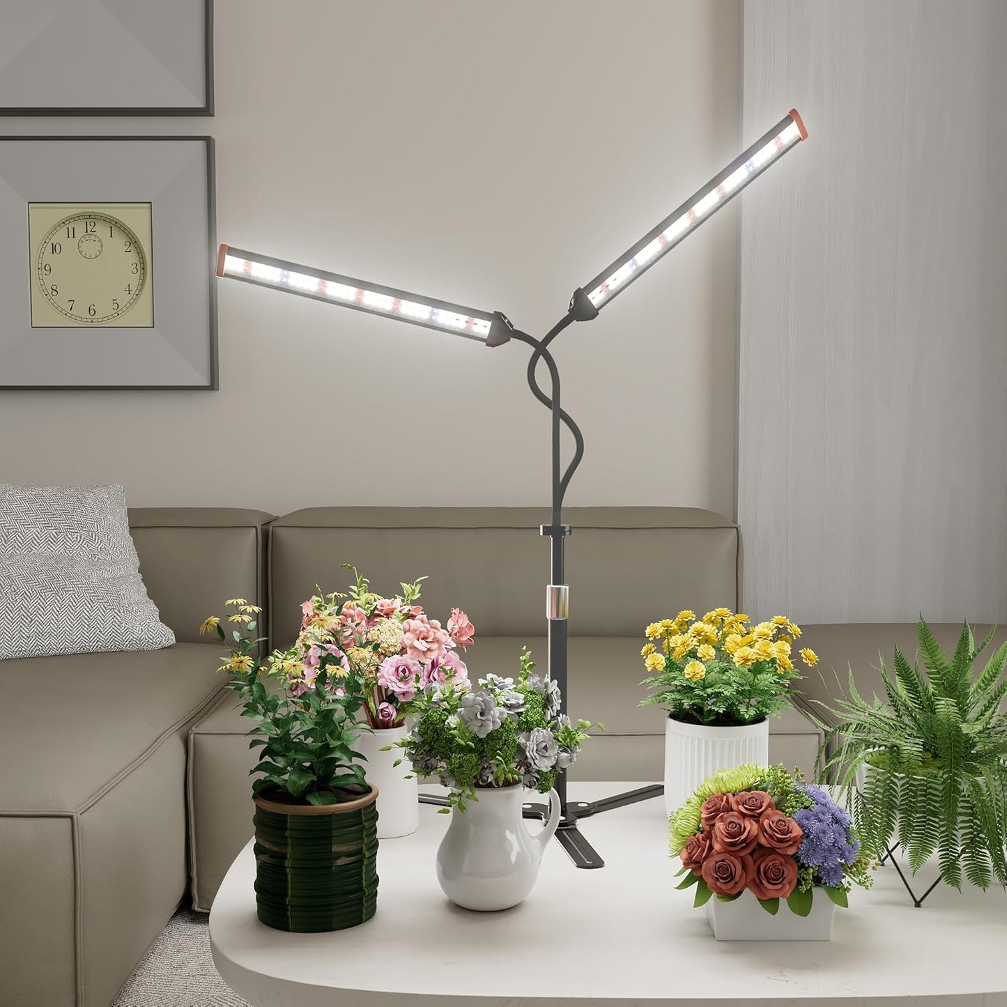 GooingTop Grow Light for Indoor Plants,5000K Full Spectrum Growing Plant Lamp with White Red Blue LED for Pots Succulents Seed Starting,Height Adjustable 10-32'' with Optional Dimming & Timer