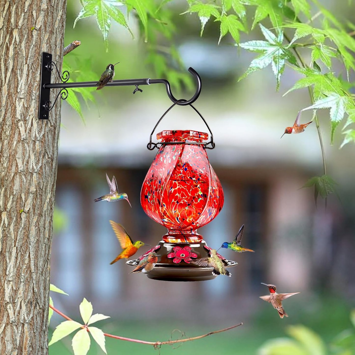 BOLITE Bird Feeder Hanger(16 to 24 Inch), Adjustable Hanging Plant Brackets, Plant Hangers for Hanging Bird Feeders, Planters, Lanterns, Wind Chimes, String Lights, 2 Pack, Black
