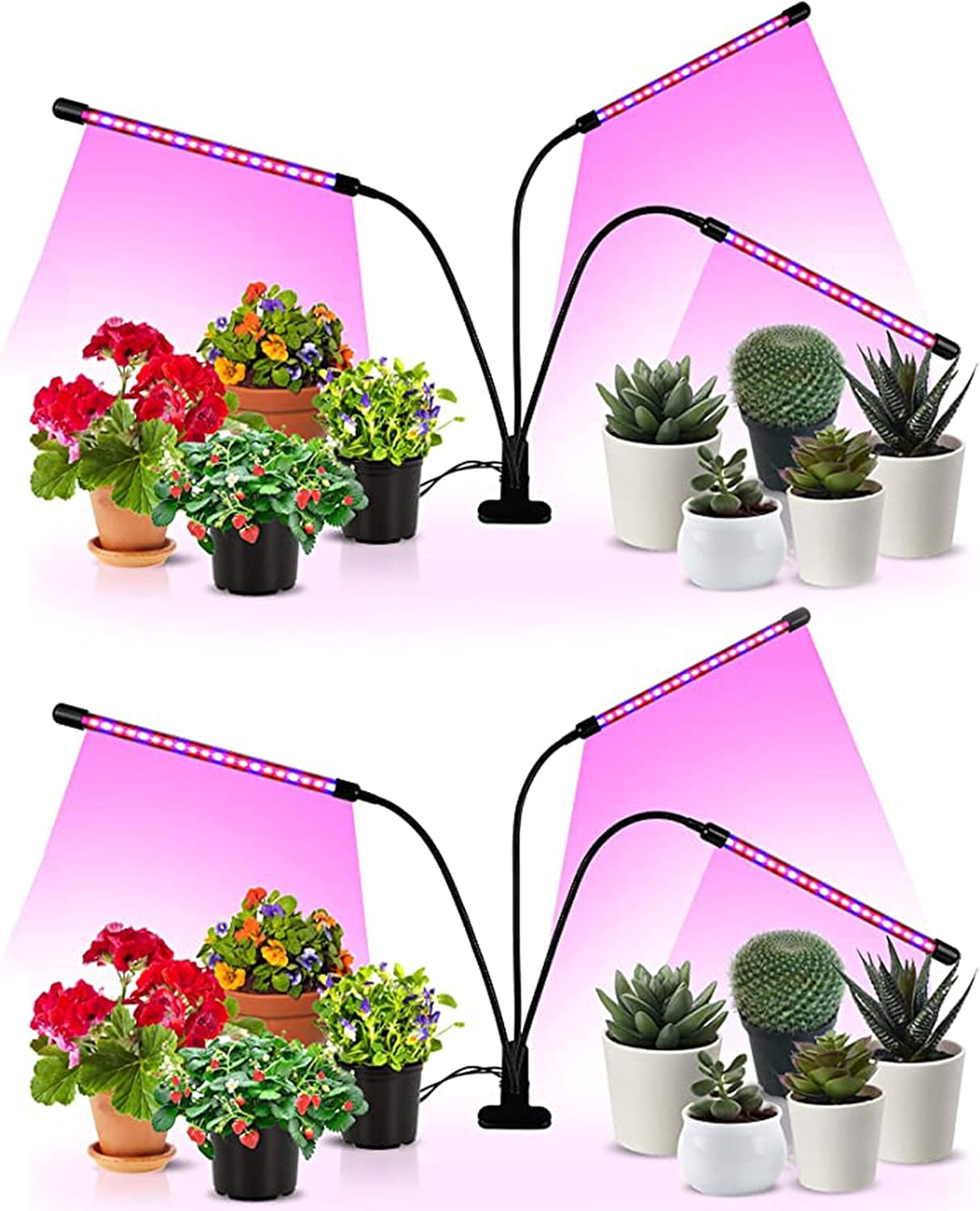 iPower 3 Heads Red&Blue Spectrum LED Grow Light with Adjustable Gooseneck, Auto ON & Off Timer and Multi-Dimmable Levels
