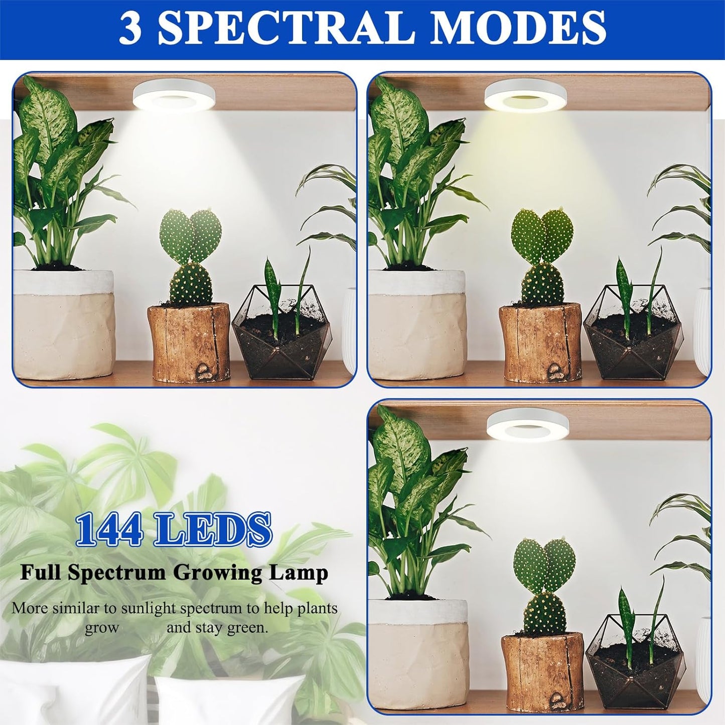 Tujoe Quad Head Indoor Plant Lights for Growth Ceiling Grow Lights for Indoor Plants 196 LED Full Spectrum LED Grow Lamp 5v Safe Voltage Lamp with 4/8/12h Auto Switch 4 Dimmable Brightness Levels