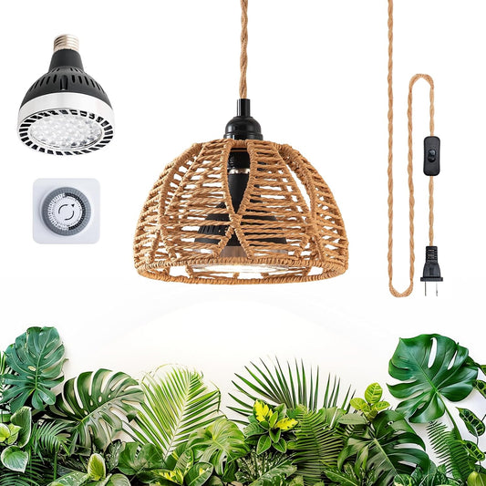 Hanging Grow Lights for Indoor Plants, Full Spectrum Plant Light, with Timer and 15FT Power Cord, 30W Pendant Plant Lights for Indoor Growing, Garden, Flowers, Greenhouse