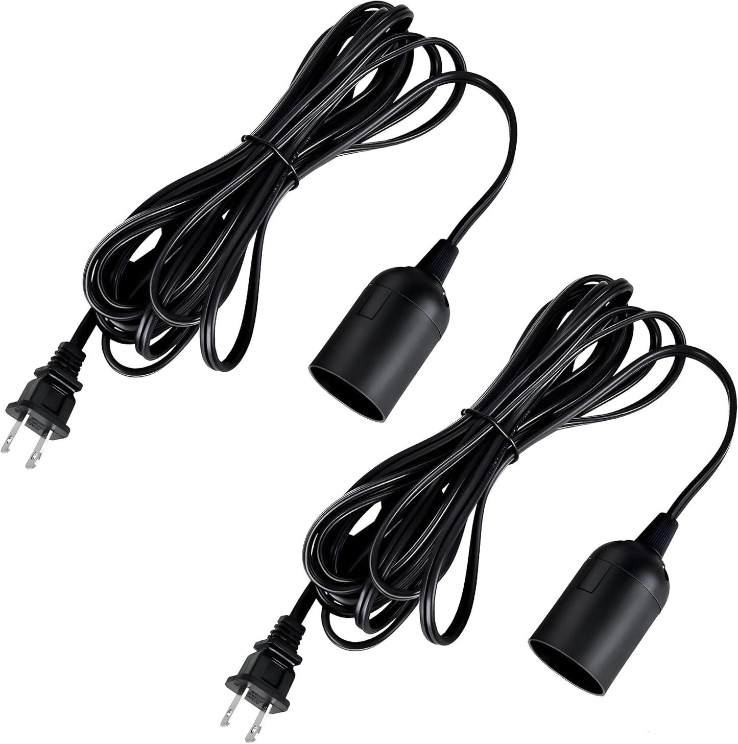 Simple Deluxe Hanging Lantern Extension Cord Cable, Plug-in E26 Pendant Light Socket with On/Off Button, 15ft-Black-2Pack