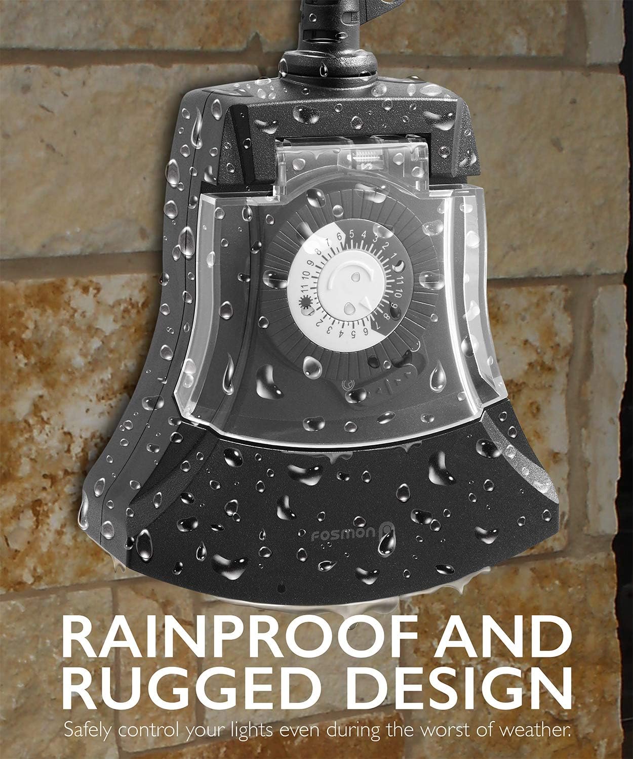 Fosmon Outdoor Timer Outlet Waterproof, Outdoor Light Timer for Electrical Outlets, Weatherproof 24 Hour Mechanical Heavy Duty Plug for Outside Lighting, Garden, 15A, 3-Prong, Grounded, ETL Listed