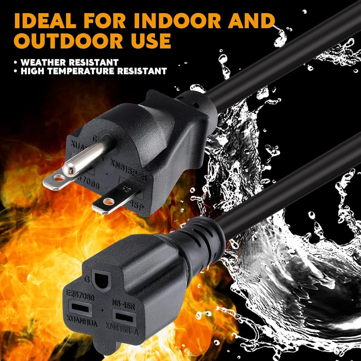 Tellegloww 15ft NEMA 6-15 Extension Cord 6-15P Male to 6-15R Female, 15 AMP Power Cable for 220/240V Air Condition, LED Grow Lights, Digital Ballast Power Cord Heavy Duty 14/3 AWG, 240V, 3750W, Black