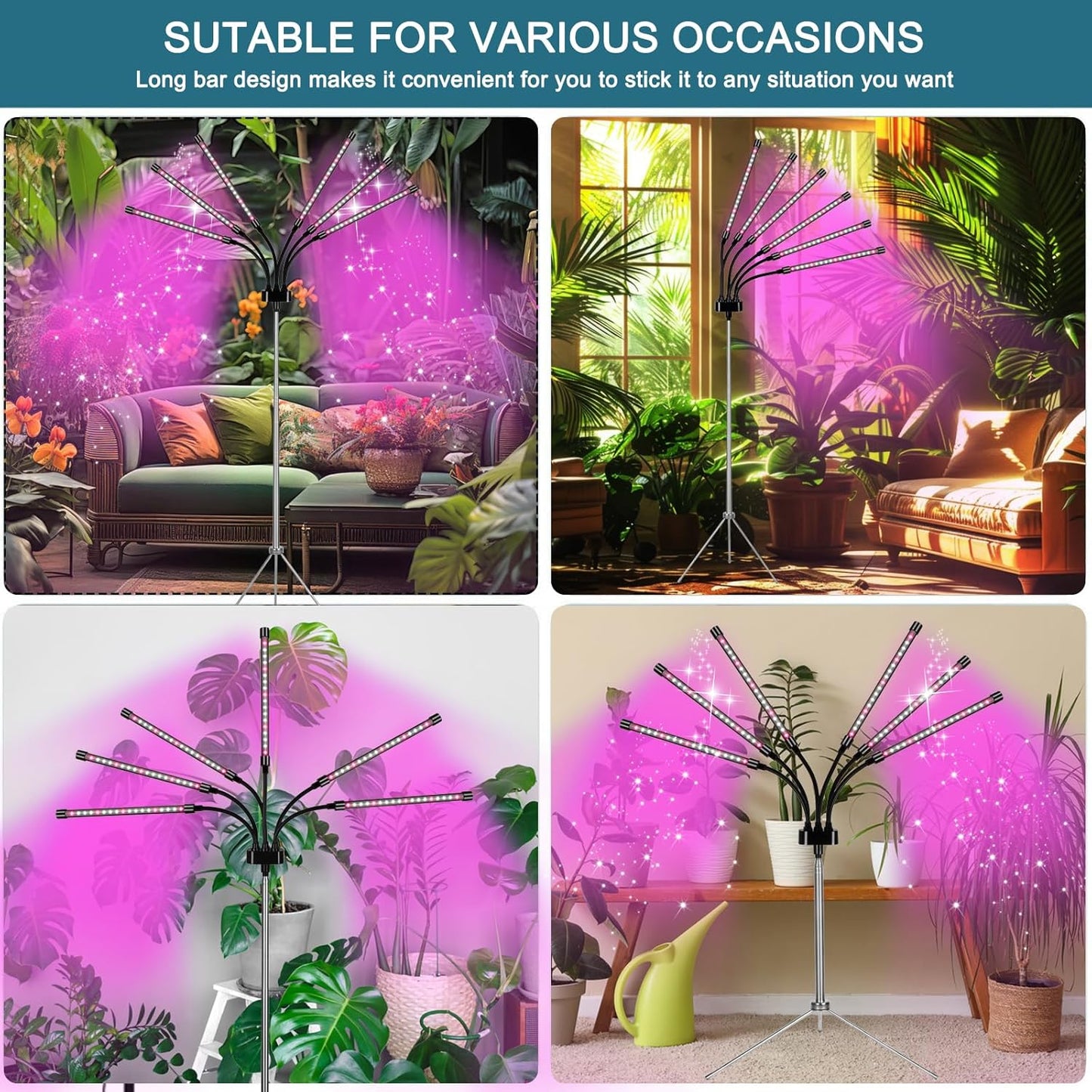 Mefflypee Grow Lights for Indoor Plants, LED Grow Light Stand, Red White Full Spectrum Plant Lamp with Adjustable Tripod, Gooseneck, Suitable for Flowers Vegetables (Type B)