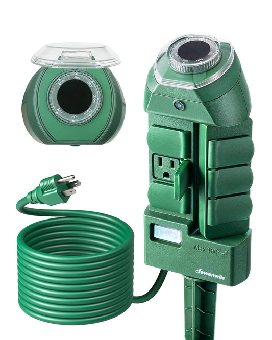 DEWENWILS Outdoor Power Strip Timer with Photocell, Weatherproof Countdown Light Control, 6 Outlets 10ft Cord Dusk to Dawn Timer for Lights, Yard, 1875W/15A UL Listed
