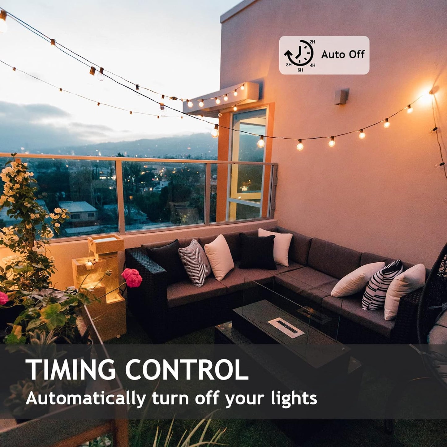 Outdoor Dimmer for String Lights, Remote Control Light Dimmer Plug in, Light Timer Outdoor Waterproof, 100FT Range with 2 Grounded Outlets for Dimmable LED/Tungsten Bulb/Patio Lights