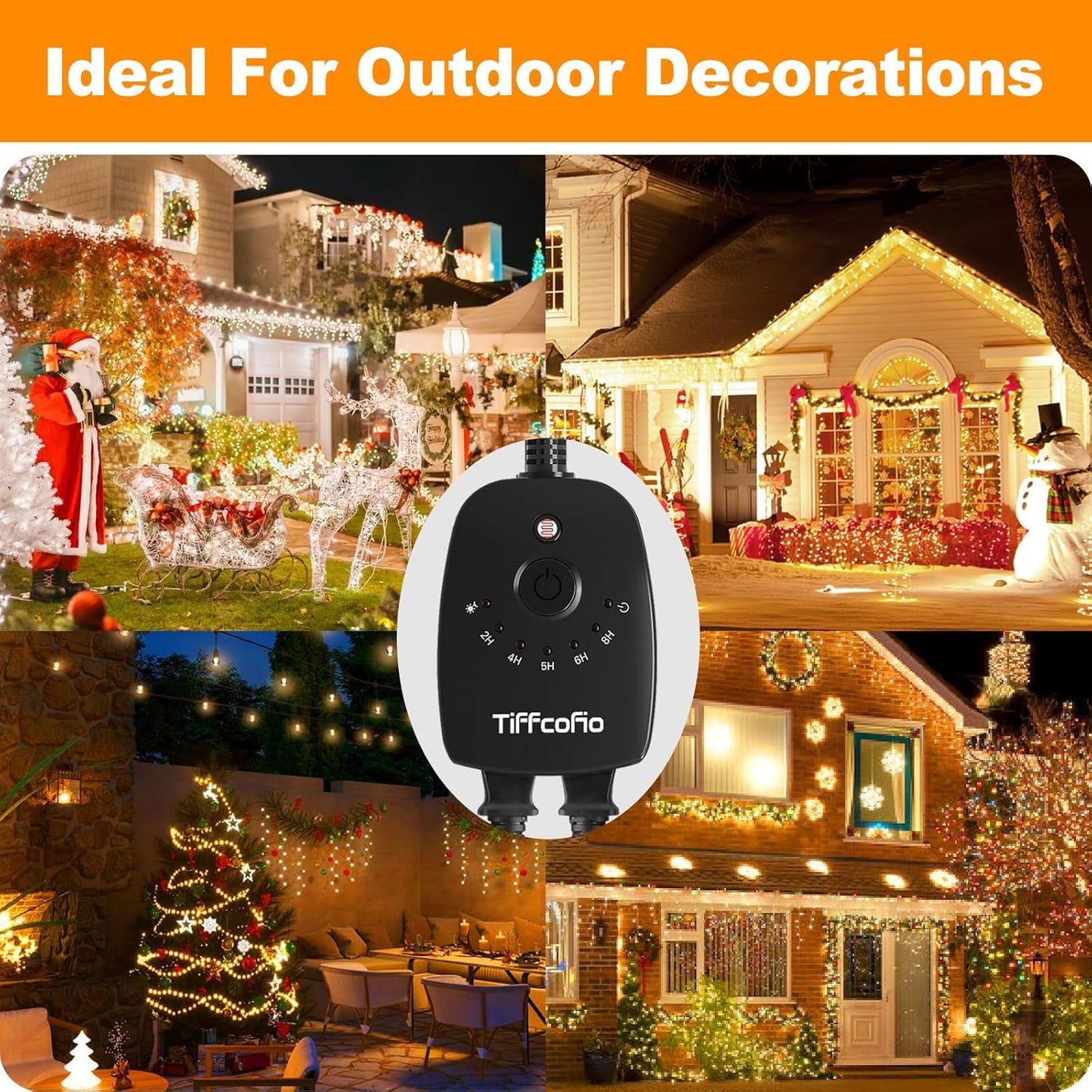 TiFFCOFiO Outdoor Light Timer Waterproof, Remote Control Dusk to Dawn Light Sensor Timer, 100 FT Range, Plug in, 2 Grounded Outlets for Home and Garden, 15A/1875W, ETL Listed