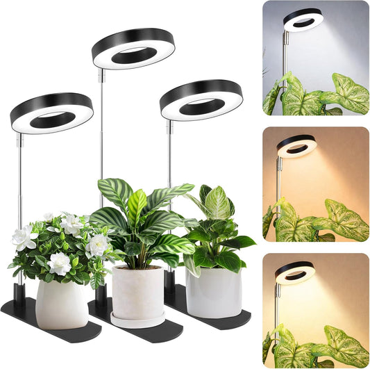 LBW Grow Light for Indoor Plants,Full Spectrum Plant Light with Base,Height Adjustable Plant Grow Lamp with Auto Timer 6/8/12/16H, 3 Colors,5 Dimmable Brightness, for Small Plants,Black, 3 Packs