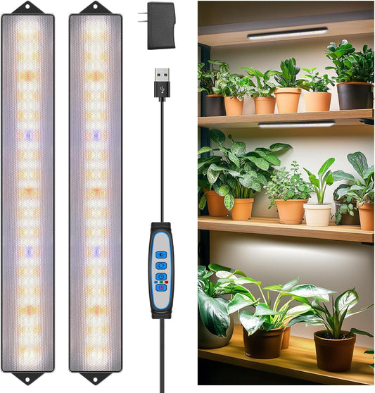 Wolezek Grow Lights for Indoor Plants, 210 LEDs Full Spectrum Plant Grow Light Strips with 6/12/16H Auto Timer, 13.8 Inches Bright Grow Lamp Bar for Plant Shelves and Cabinet, 2 Pack