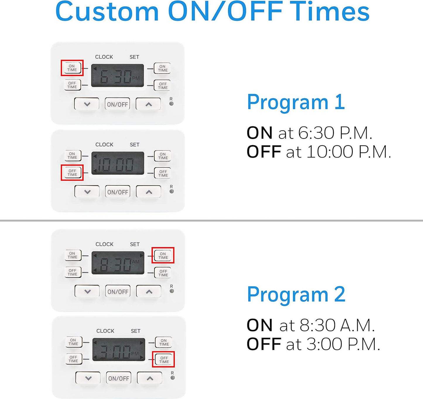 UltraPro 24hr Digital Bar , 1-Polarized Timer Outlet, 2 Programmable ON/OFF Cycles Plug Timer, 125VAC Light Indoor, Lamp , Timers For Electrical Outlets, White, 2 Pack, 45959