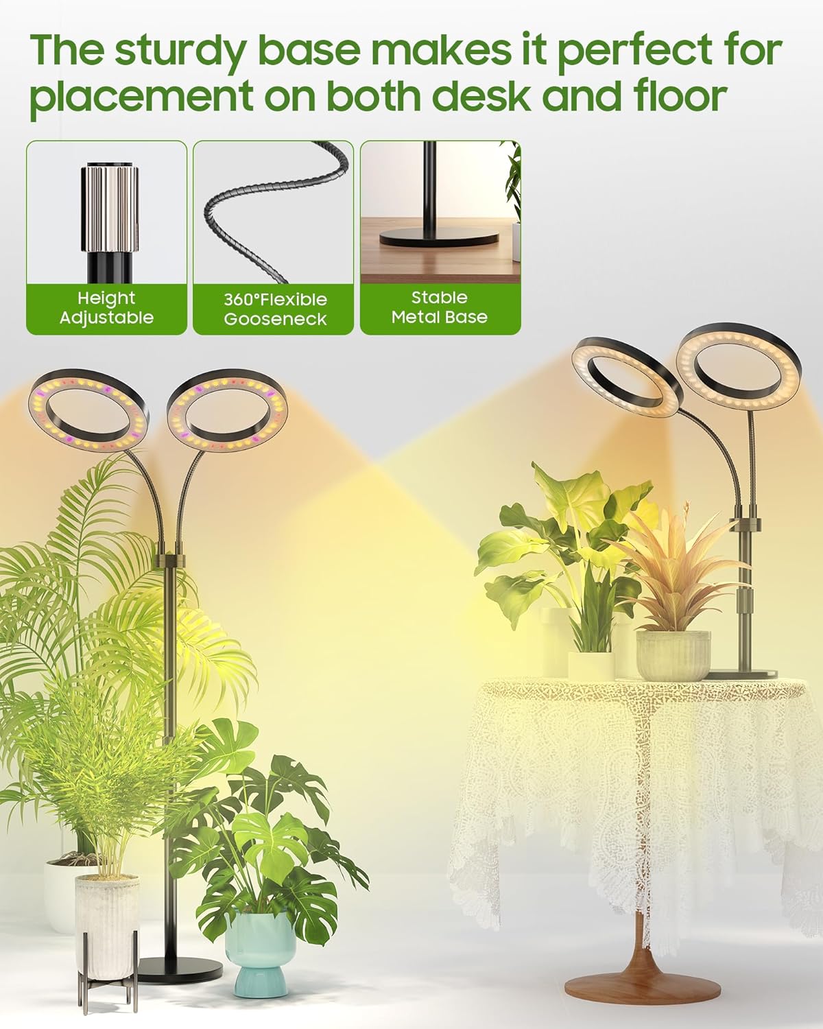 Grow Lights for Indoor Plants Full Spectrum, LED Plant Light with Metal Base, Plant Growing Lamps with Timer 3/9/12H, 3 Color Modes, 6 Brightness Levels, 25-38'' Adjustable Height