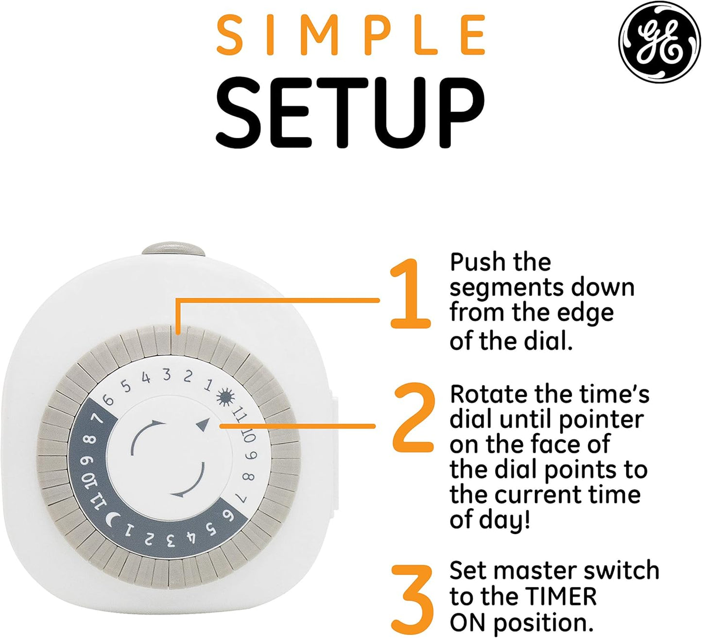 GE 24-Hour Basic Indoor Mechanical Timer, 1 Polarized Outlet Timer, Programmable Daily Cycle, 30-Minute Interval Timer Outlet, Two-Prong Light Timer, Plug Timer, Lamp Timer, White, 1 Pack, 15152