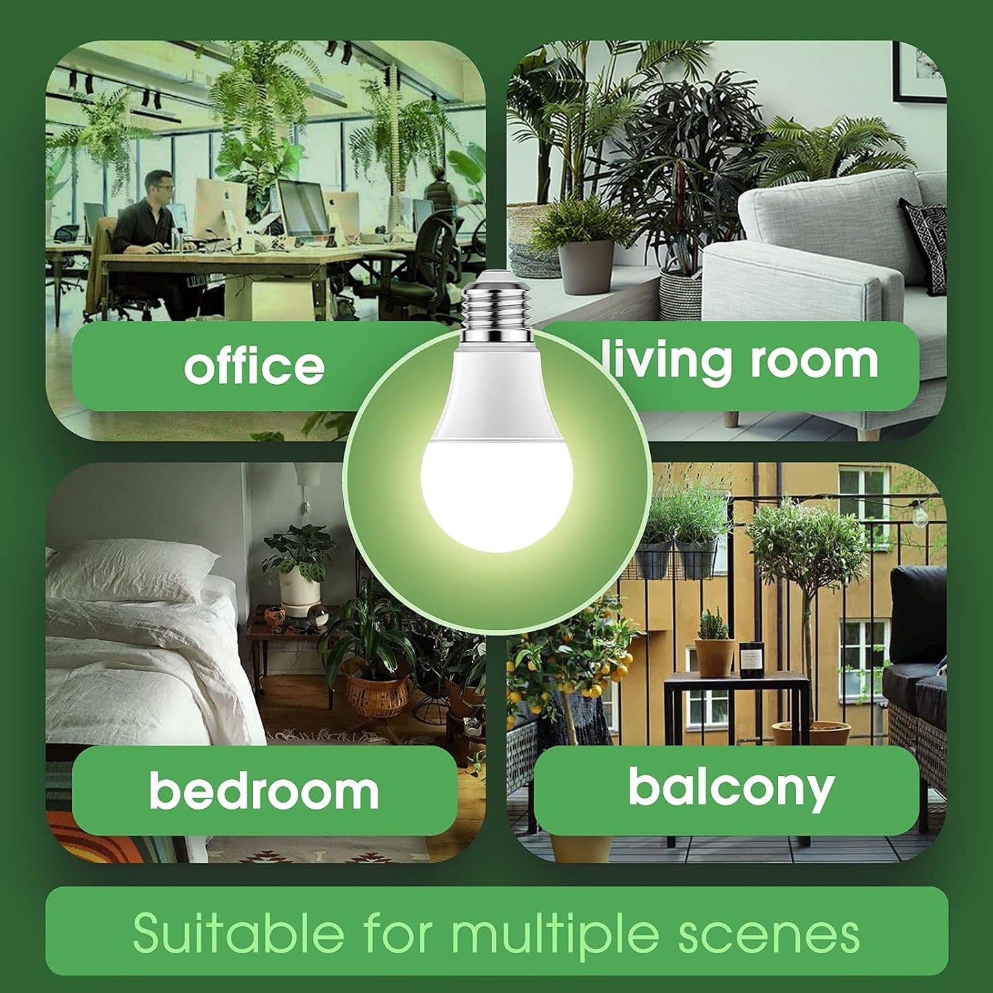 Briignite 4 Pack Grow Light Bulbs, LED White Bulb A19 Bulb, Full Spectrum Plant Bulbs E26 Base, 11W 100W Equivalent, for Indoor Plants, Seed Starting