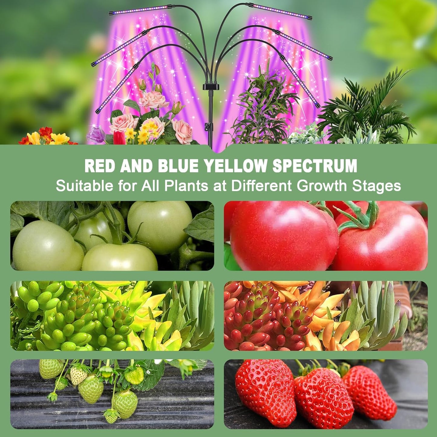 Mefflypee Grow Lights for Indoor Plants, LED Grow Light Stand, Red Blue Yellow Full Spectrum Plant Lamp with Adjustable Tripod, Color Changing Dimmable Vegetative Lamp with Auto On Off Timer (Type A)