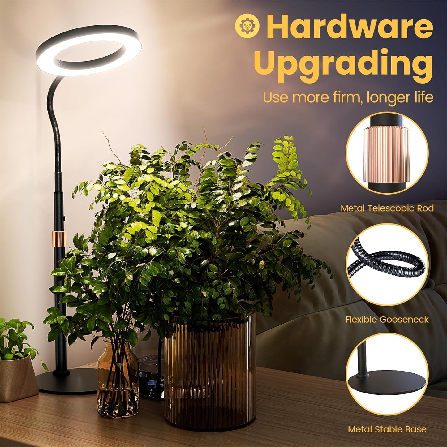 bseah Grow Light, LED Plant Light for Indoor Plants Growing, Full Spectrum Desk Grow Lamp with Pedestal, Automatic Timer for 3H/9H/12H, 10 Dimmable Levels, Height Adjustable