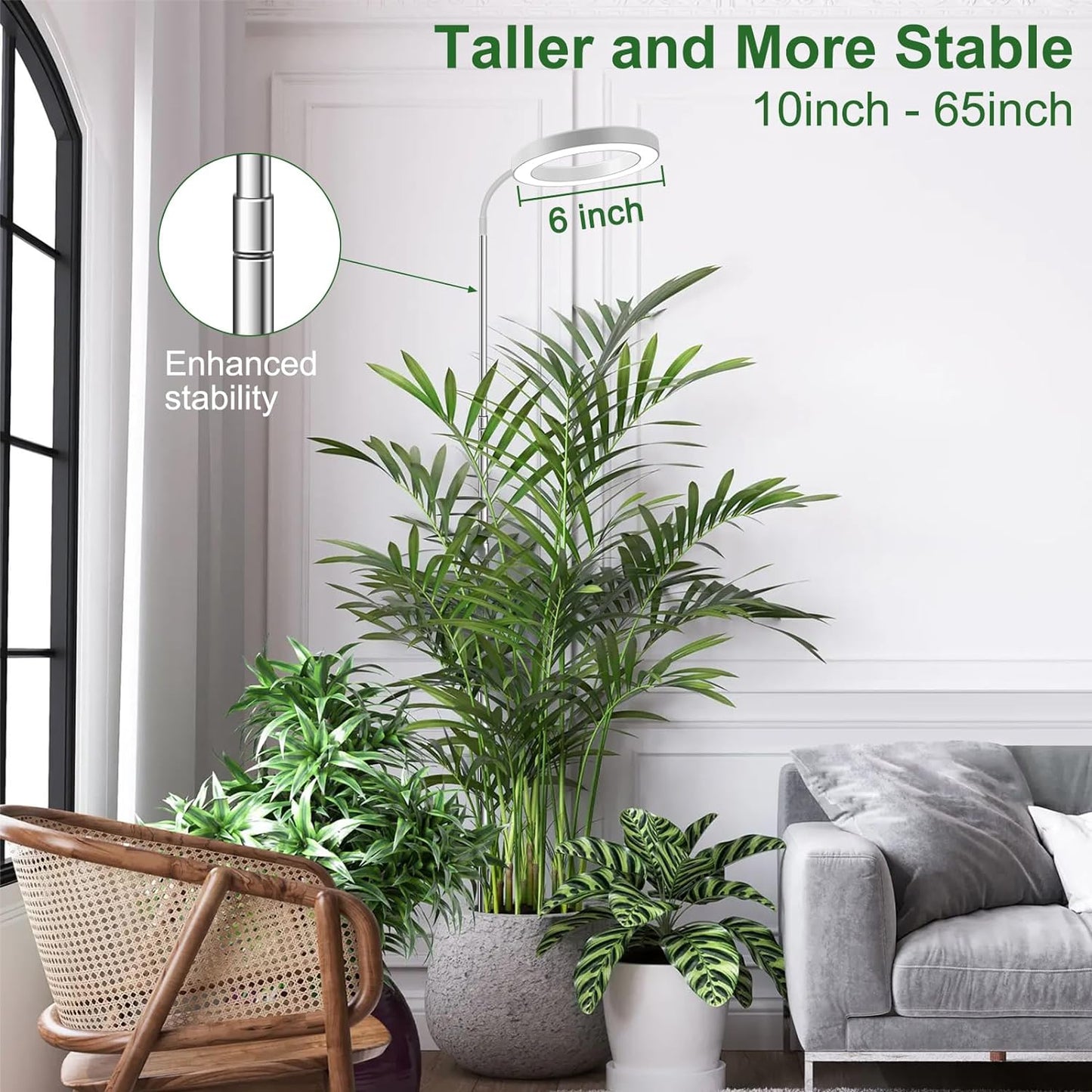 wolezek Grow Lights for Indoor Plants Full Spectrum, 80 LEDs 3 Colors Grow Light, 65in Large Plant Lights for Indoor Growing with 360°Gooseneck, 6/12/16H Timer, 5 Brightness, Height Adjustable, White