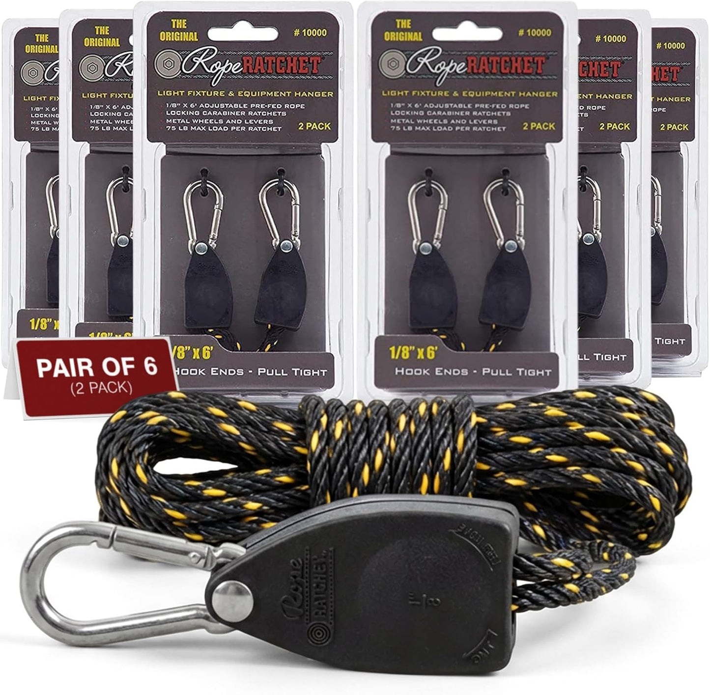 Rope Ratchet 1/8 Ratchet 12 PAK with Spring Clips (6 Pair)… Black