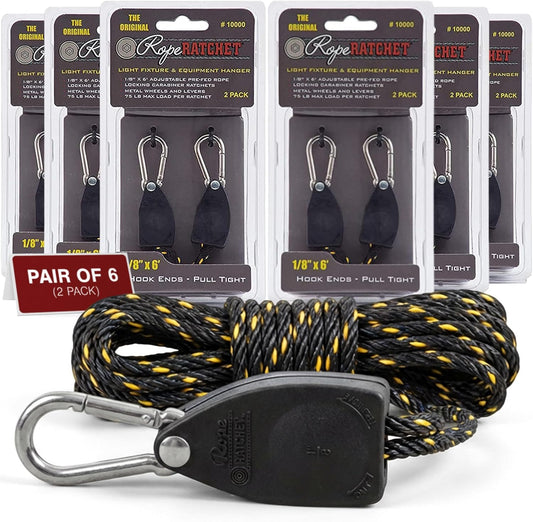 Rope Ratchet 1/8 Ratchet 12 PAK with Spring Clips (6 Pair)… Black