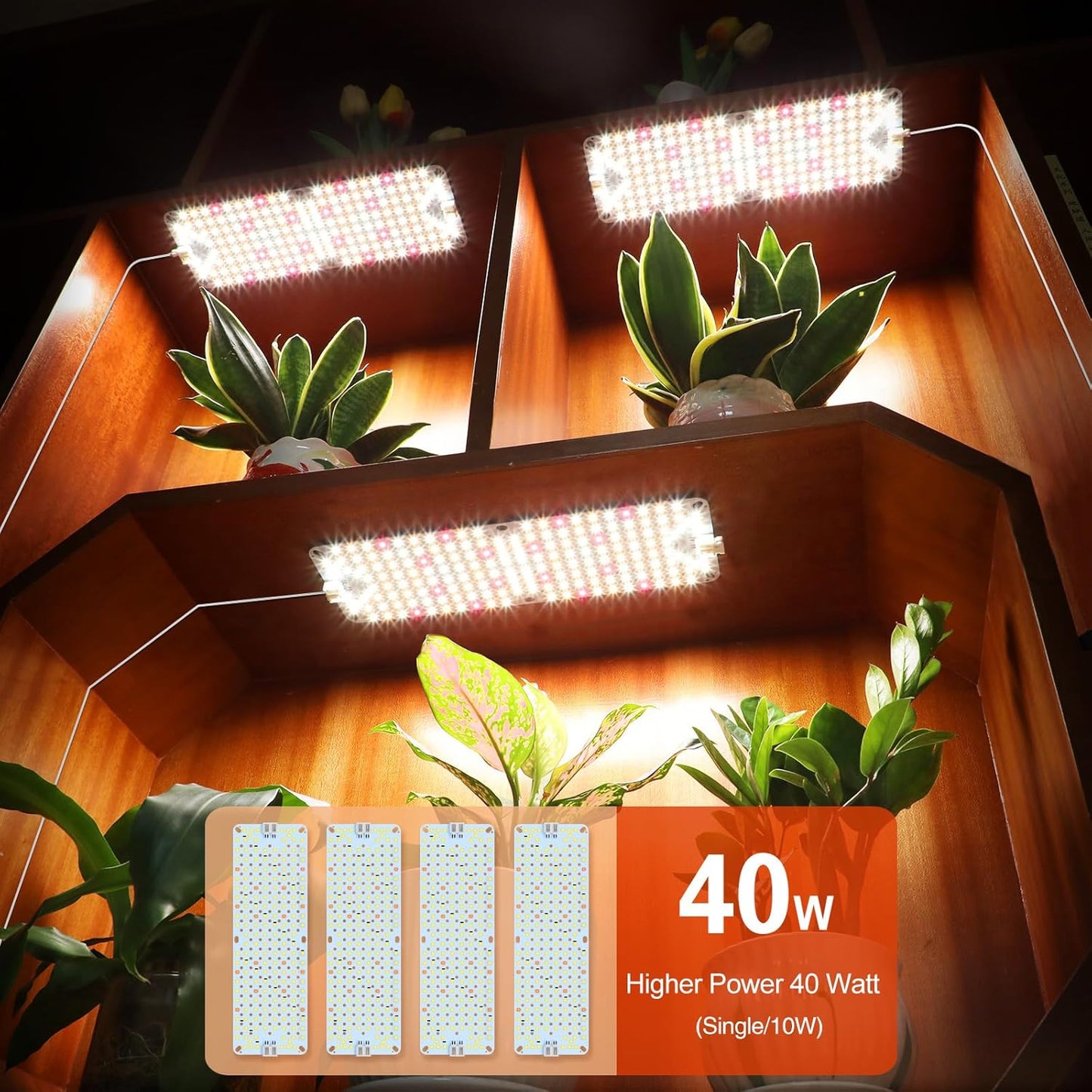 4Panel Grow Lights for Indoor Plants, Seed Starting, Veg, Pot Plants, Bonsai with Timer 4/8/12/16/20H, Ultra-Thin Under Cabinet & Shelf Full Spectrum LED Plant Growing Lamps, Multi-Panels Free Connect