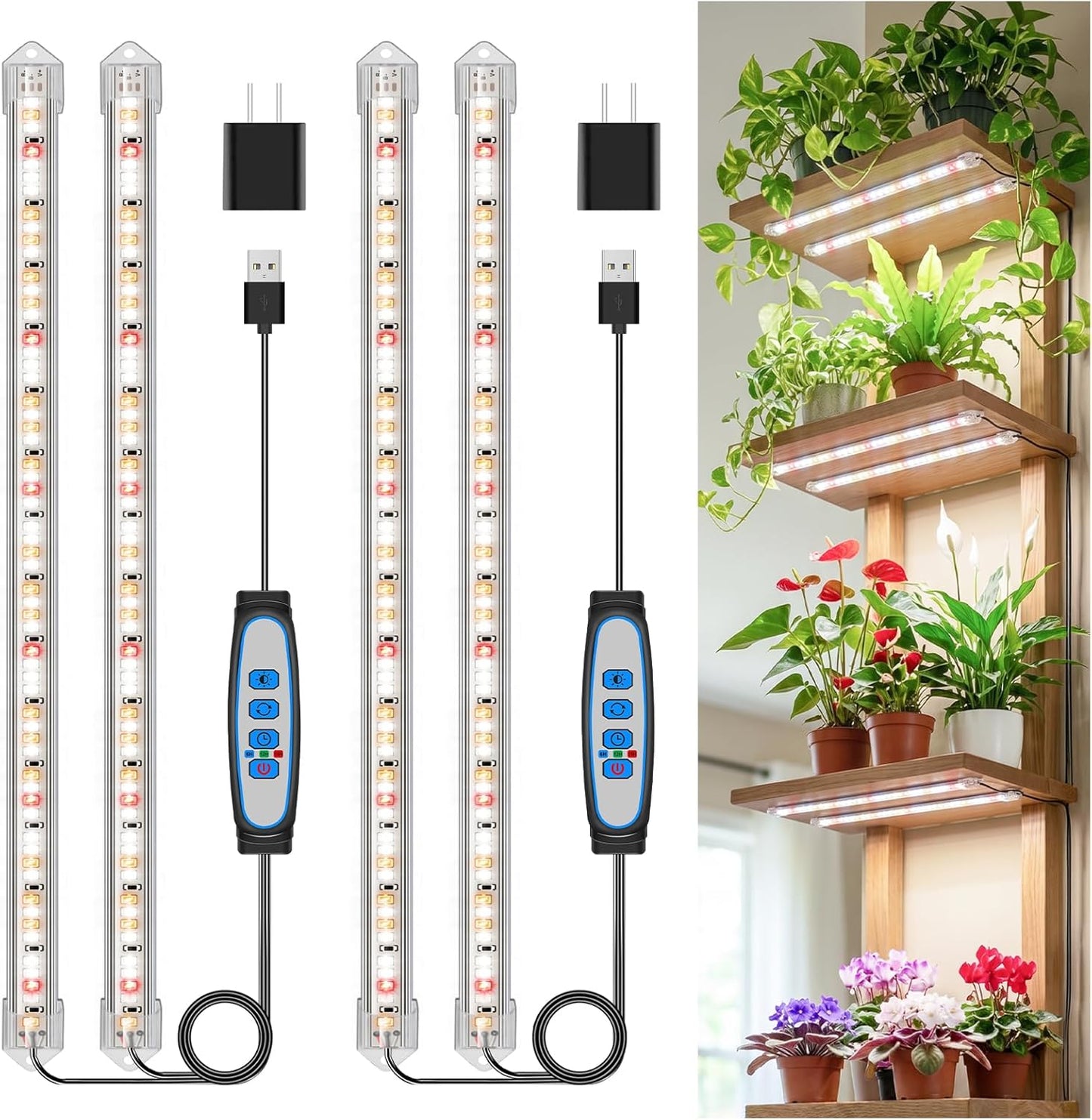 Kullsinss 16" Plant Grow Light Strips, 120 LEDs Grow Lights for Indoor Plants Full Spectrum with Upgrade Timer 6/12/16 Hrs, 5 Dimmable Levels, 2 Pack Sunlike Grow Lamp for Hydroponics Succulent